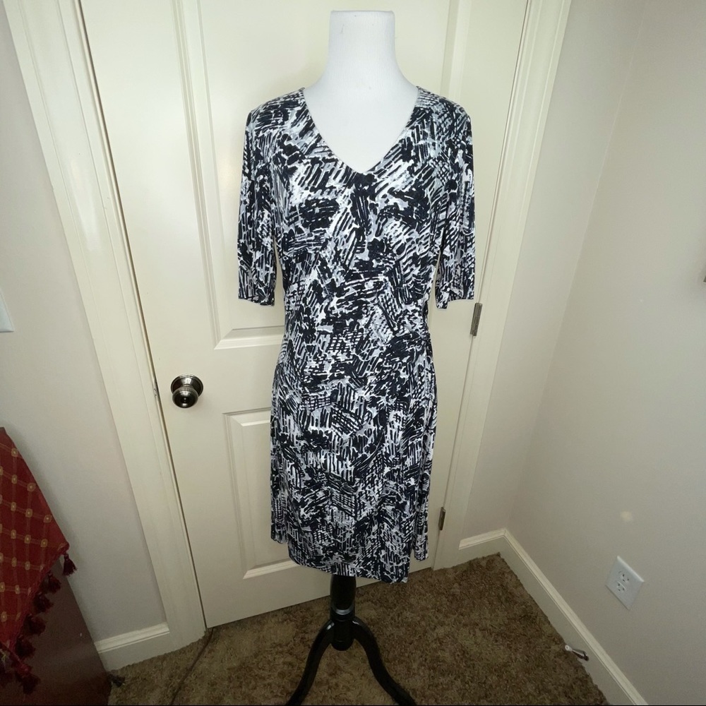 Nic+Zoe Black Multi Faux Wrap Midi Dress NWT M - Picture 3 of 16